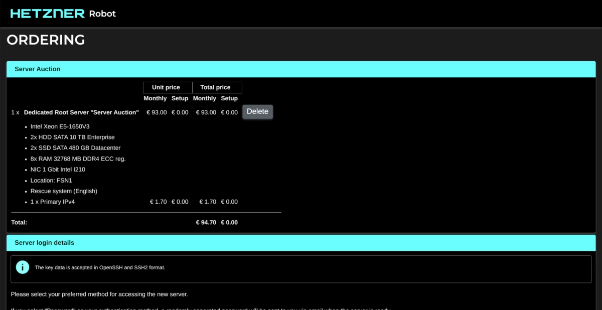 注文ボタンのスクリーンショット