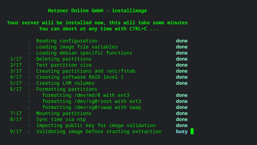 インストールイメージの進行状況