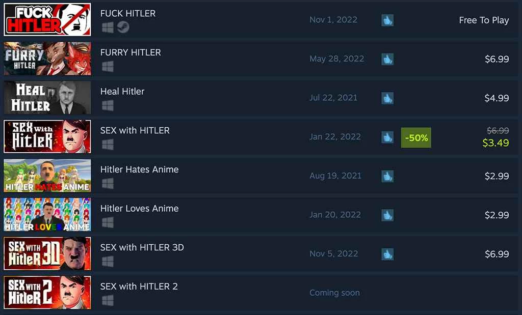 Steam でヒトラー検索