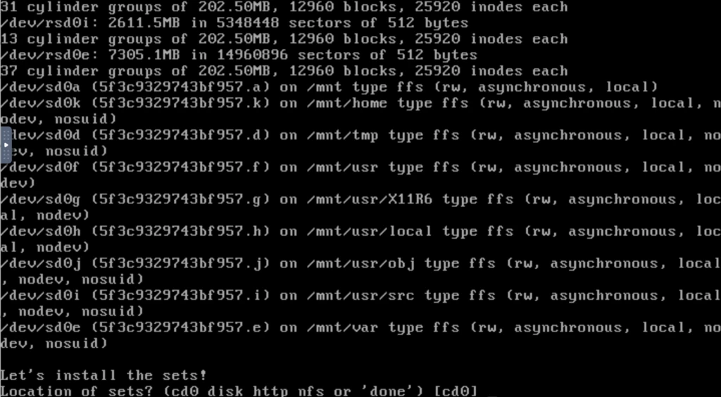 OpenBSD パーティション分割完了