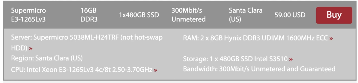 Screenshot of expanded server specifications