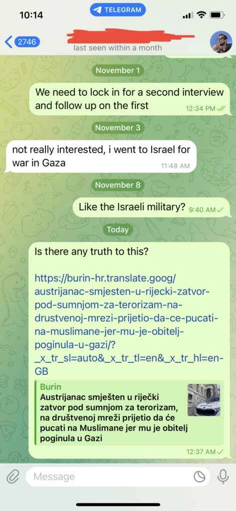 ウィリアム・ウェーバー、ガザ関連の「テロ」容疑でクロアチアで逮捕