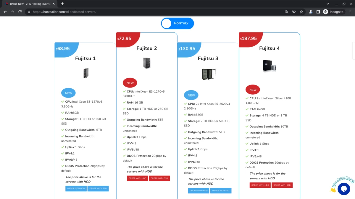 HostSailor Primergy サーバータイプのスクリーンショット