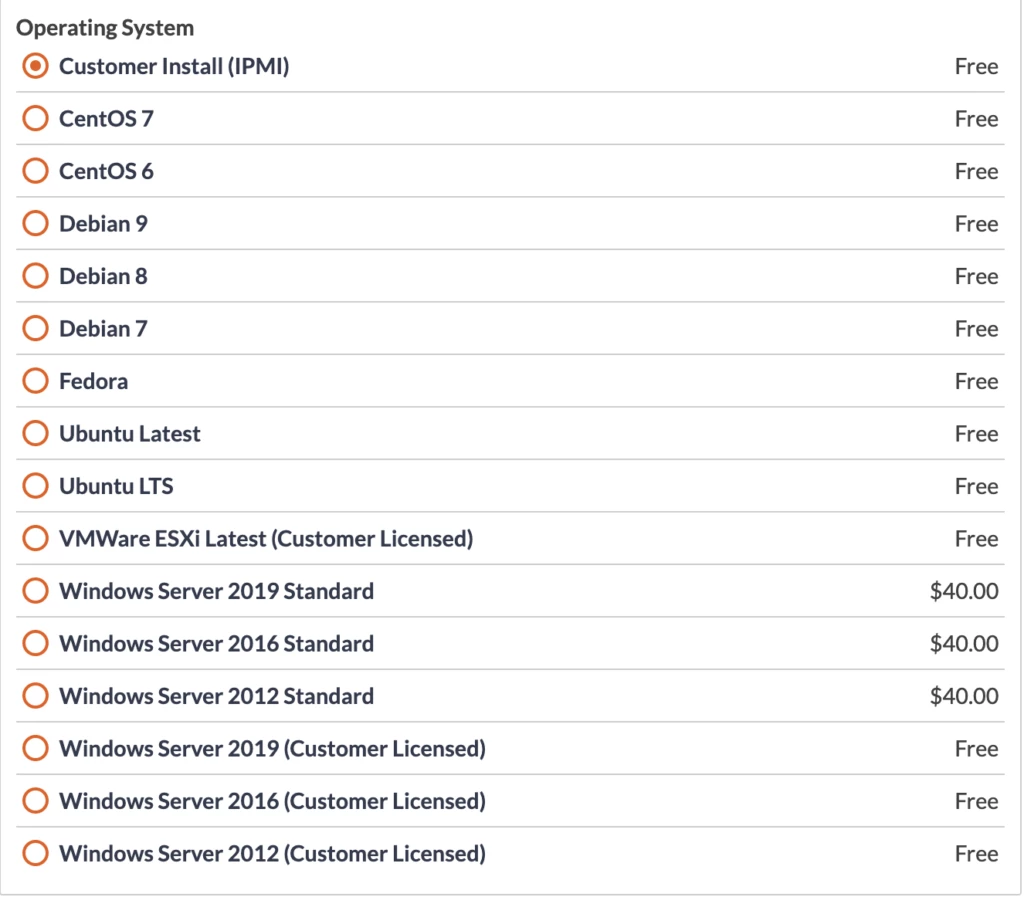 ColoCrossing OSの選択肢