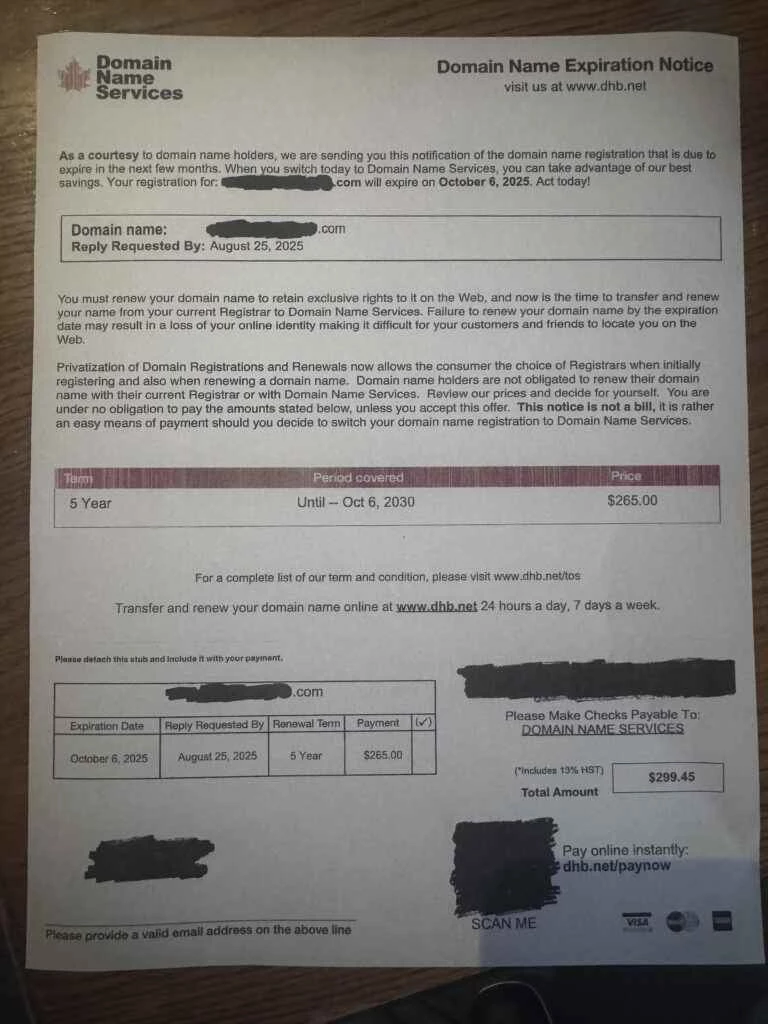 人々の郵便受けに殺到するこのドメイン更新詐欺に騙されないでください!