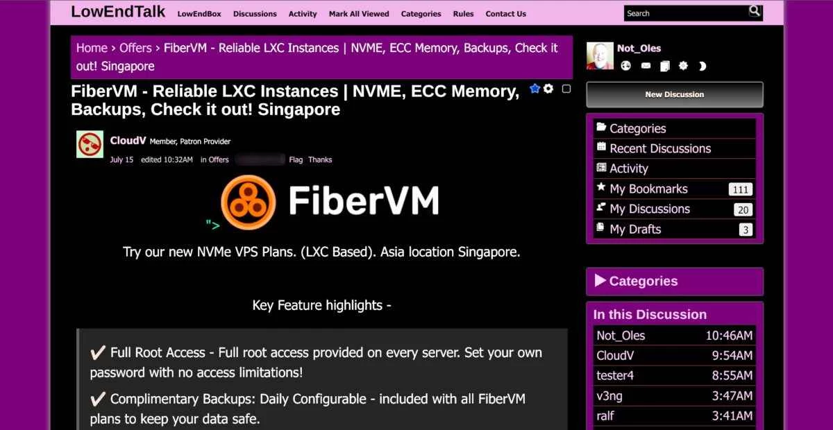 CloudVスレッドを示すLETスクリーンショット