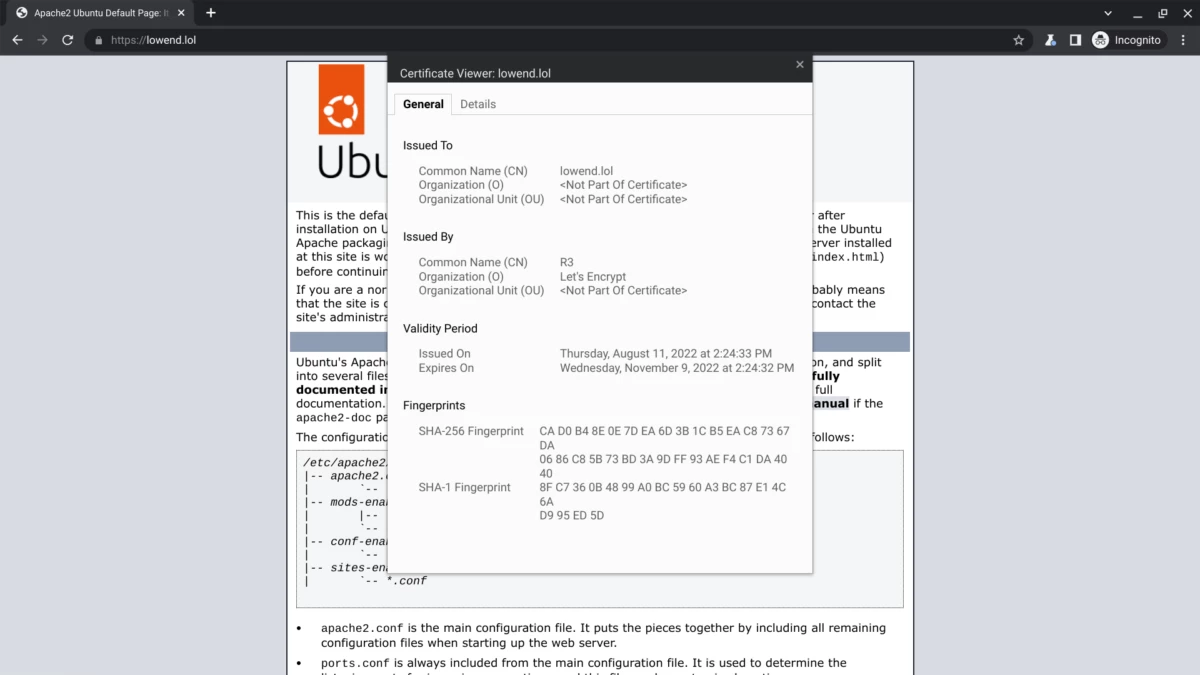 証明書の詳細は8月11日に発行されました