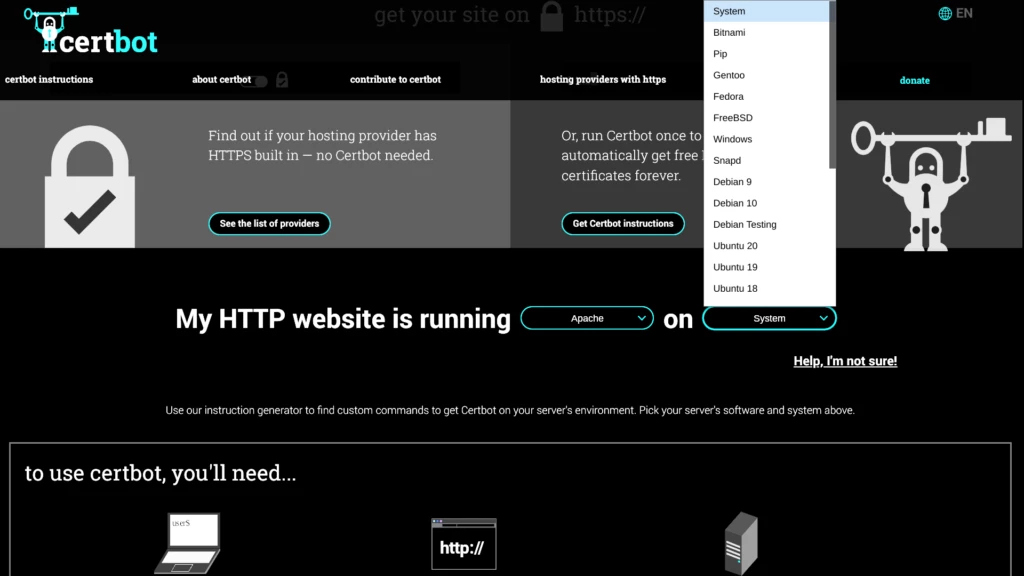 Certbotページのスクリーンショット