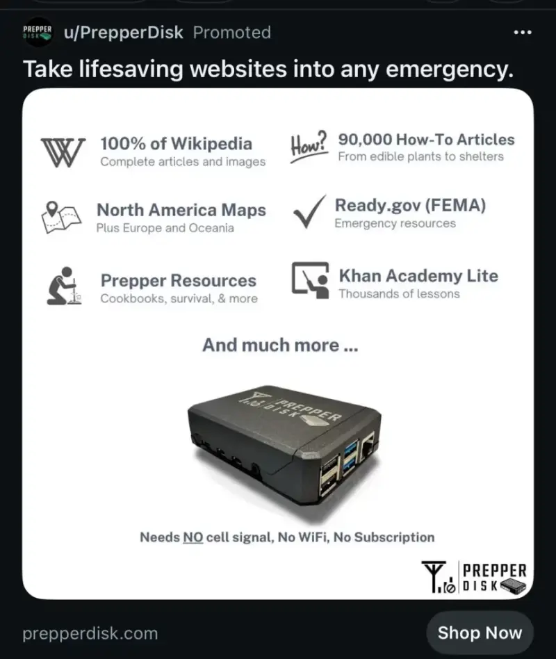 オフグリッド Raspberry Pi 搭載リファレンス ライブラリ PrepperDisk は必要ですか?